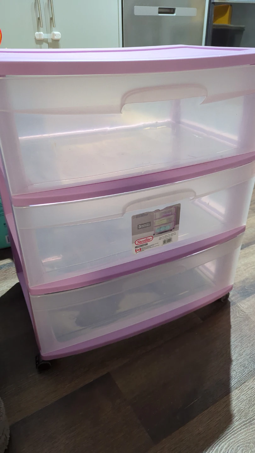 Sterilite 3 Drawer Rolling Cart - Purple Trim