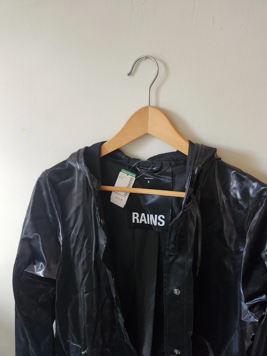New - RAINS A-Line Shiny Black Raincoat - photo 2
