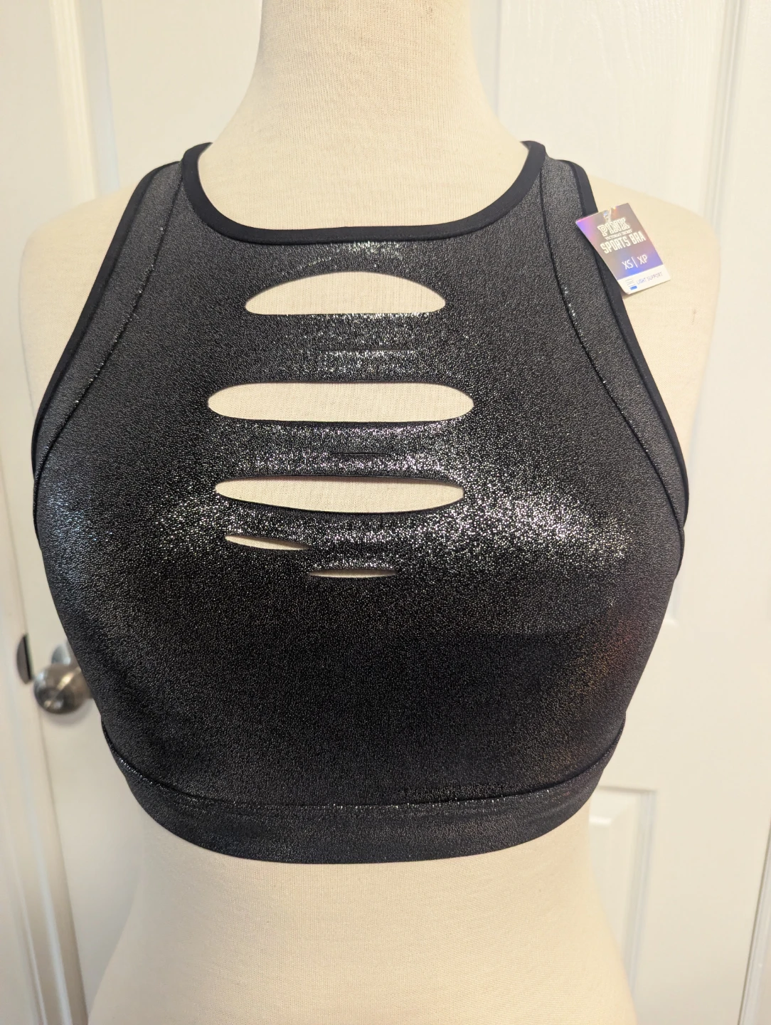 Victoria's Secret PINK Sports Bra XS Black Metallic Cutout