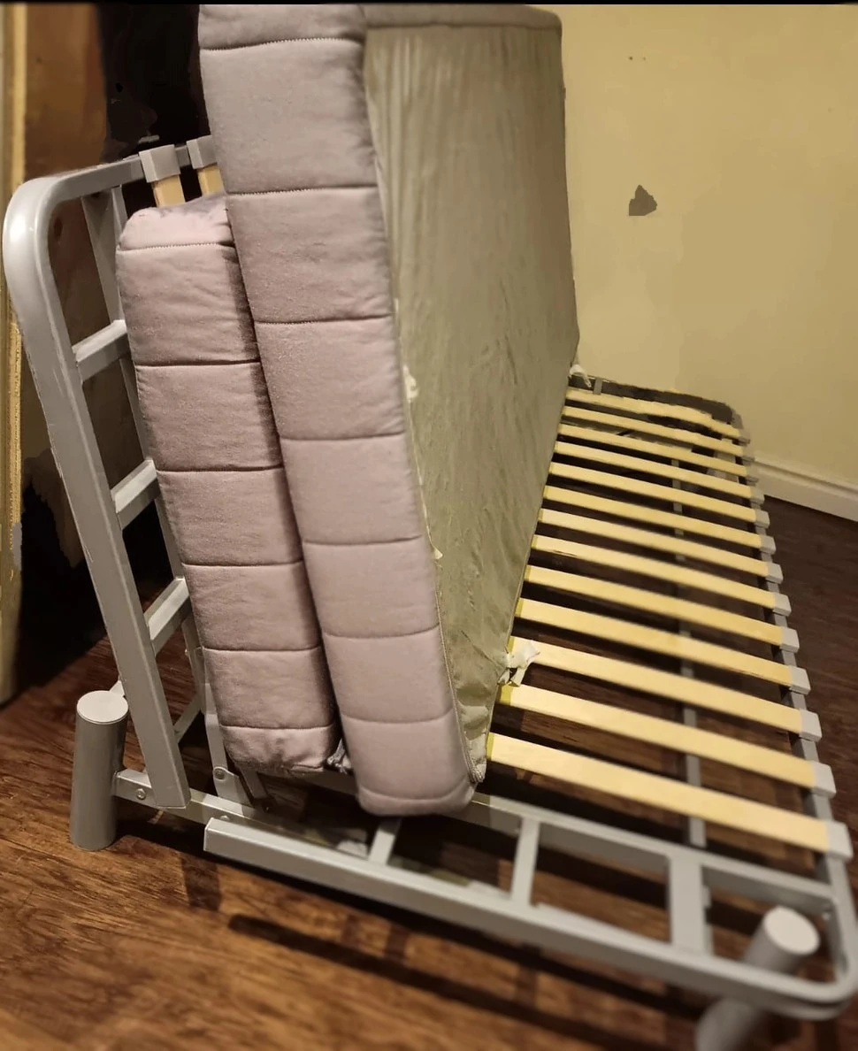 Grey Futon Sofa Bed Frame with Mattress