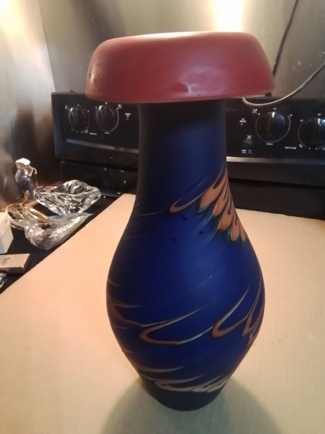 Handmade Art Glass Pulled Feather Swirl Vase 14" - photo 2