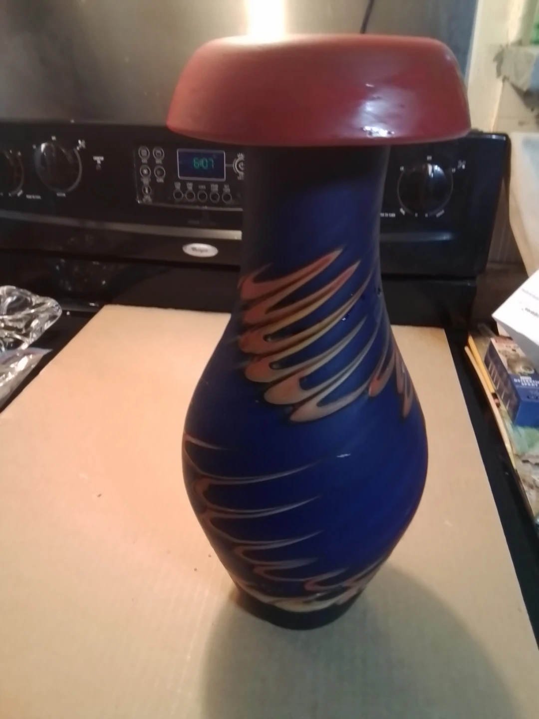 Handmade Art Glass Pulled Feather Swirl Vase 14" - photo 4