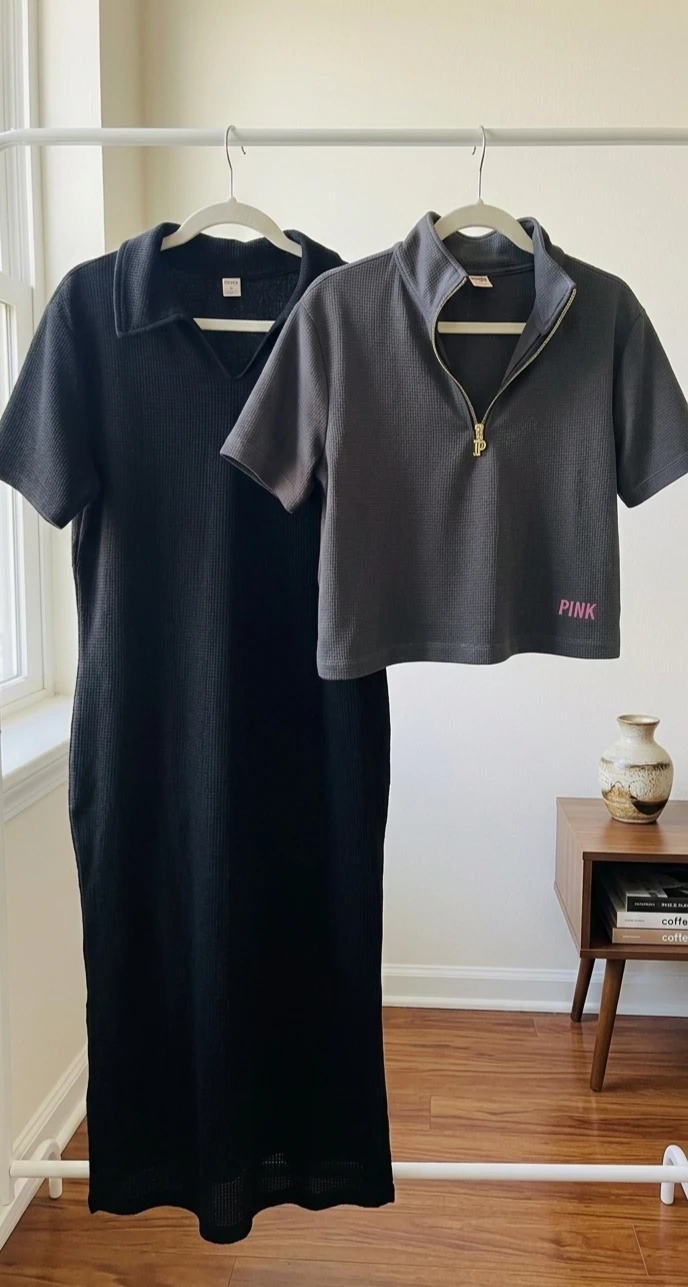 👗 Waffle Knit Crop Top + T-Shirt Dress with Pockets - photo 3