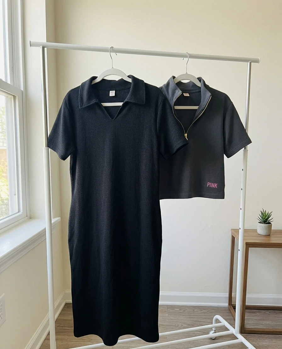 👗 Waffle Knit Crop Top + T-Shirt Dress with Pockets - photo 4