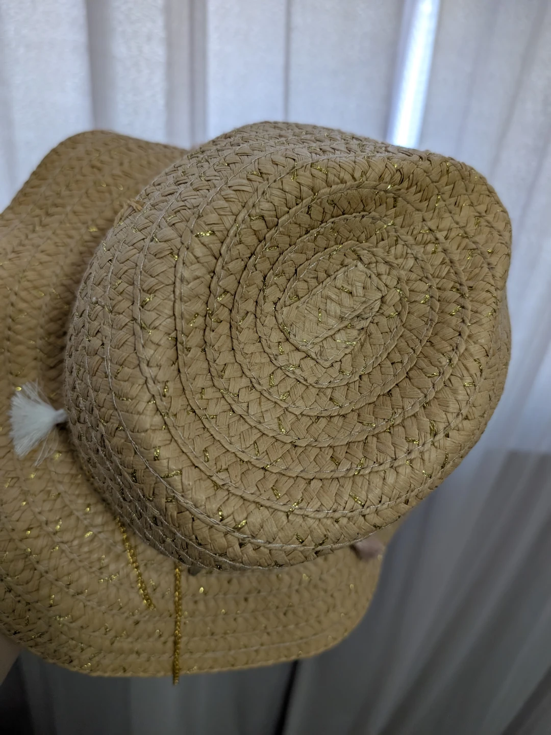 Straw Sun Hat with Gold Accents and Tassels - photo 4