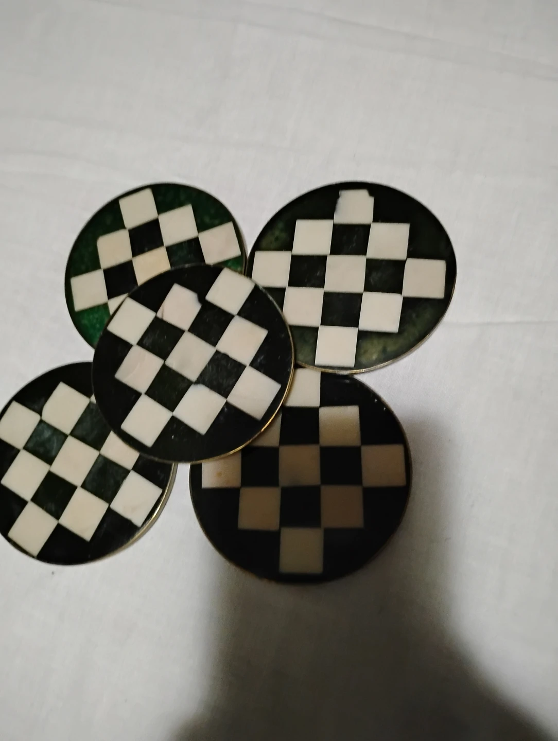 Set of 5 Round Checkerboard Malachi Coasters