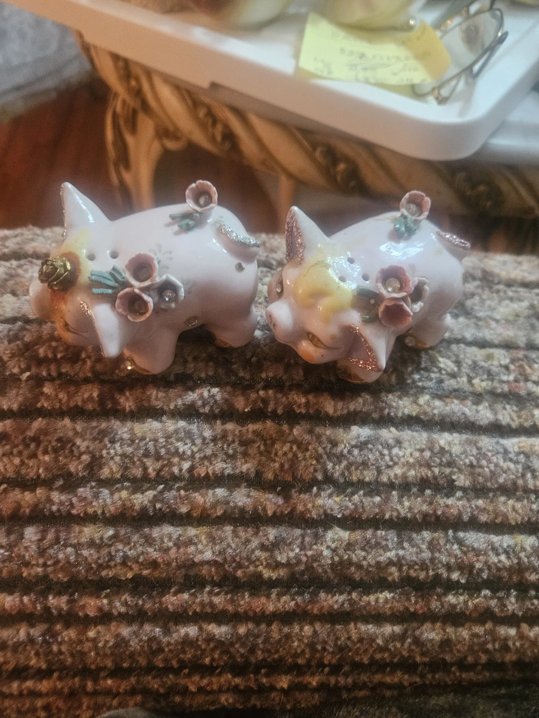 Pink Ceramic Pig Figurines Collectible 70s