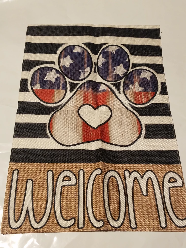 Welcome Paw Print Garden Flag