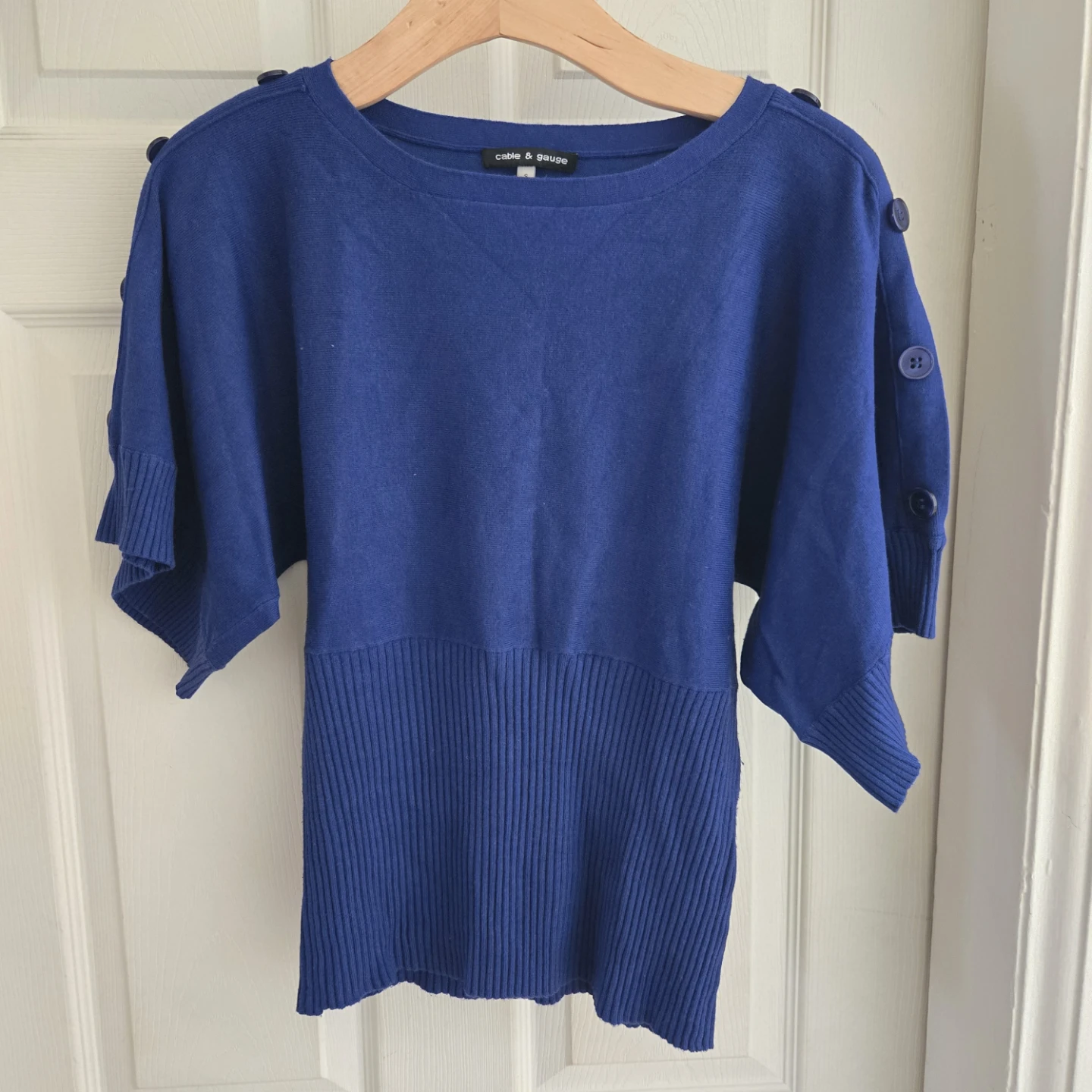 Cable & Gauge Blue Sweater with Button Detail - Size Small