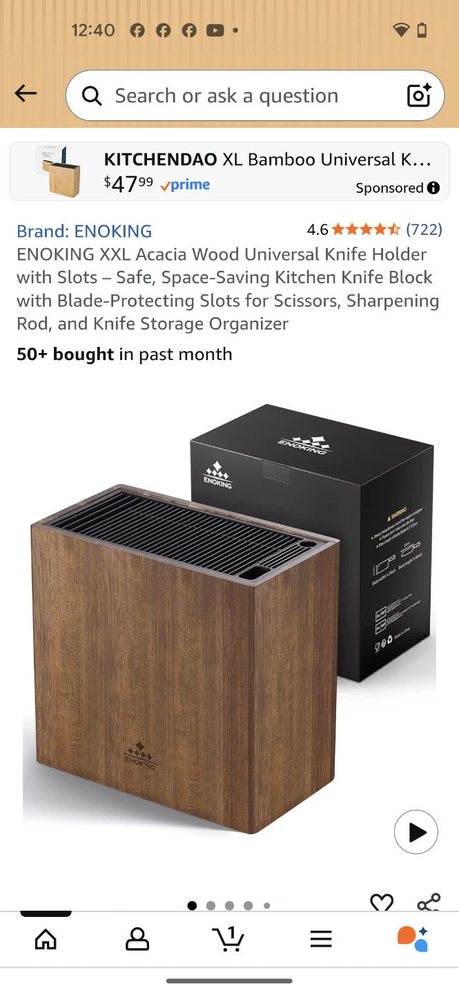ENOKING Universal Acacia Wood Knife Block