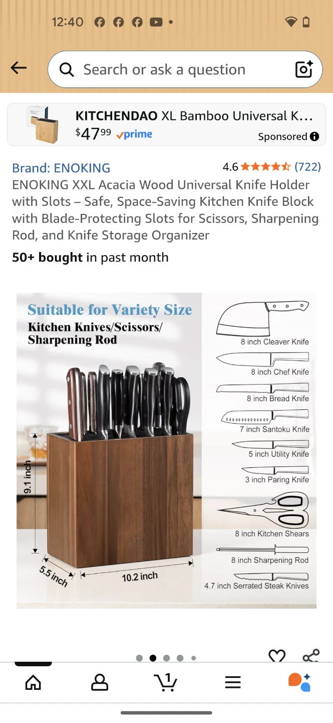 ENOKING Universal Acacia Wood Knife Block - photo 2