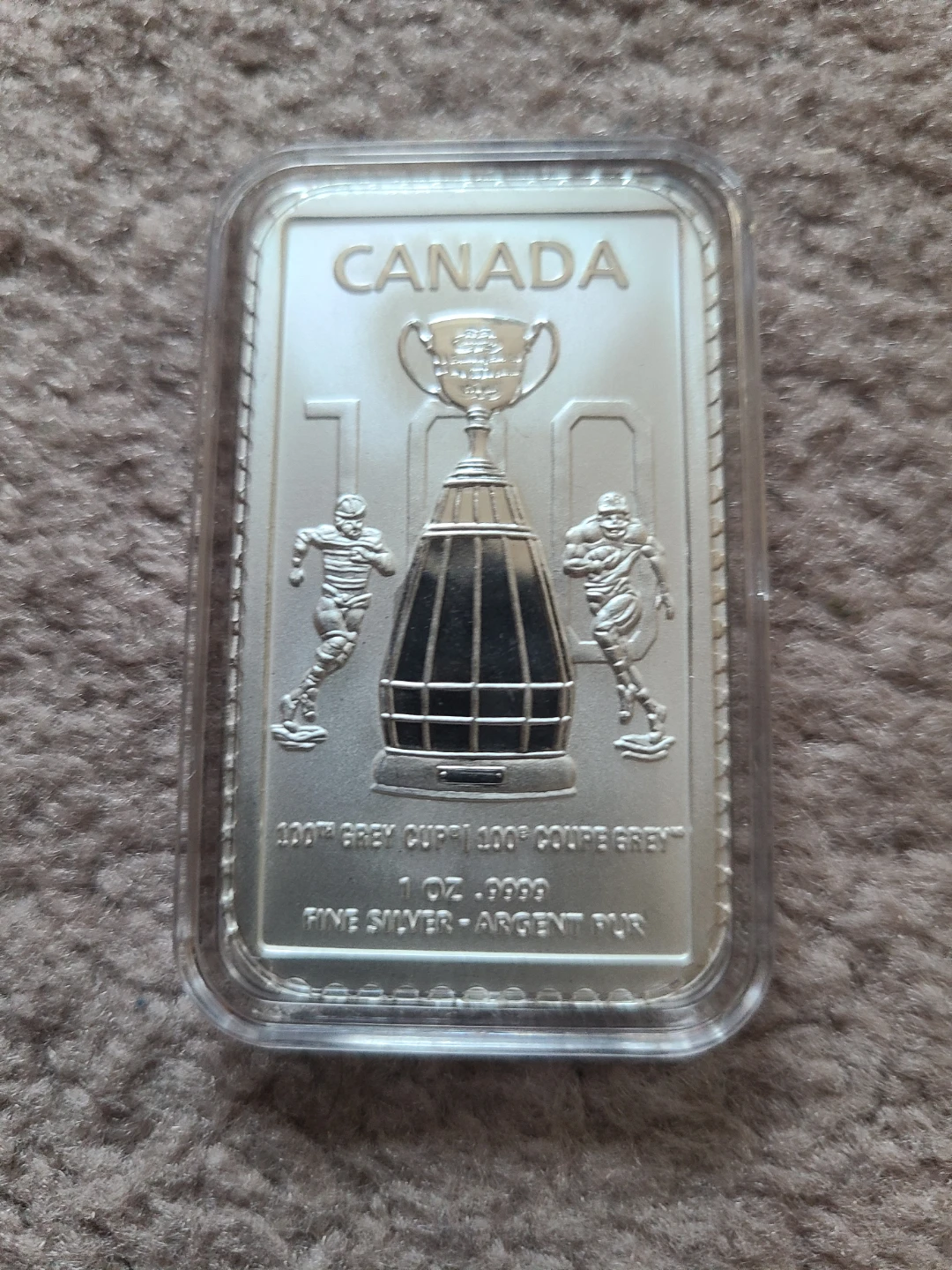 Canada 100th Grey Cup Silver Bar & Coin Set with 1oz silver bar - photo 2