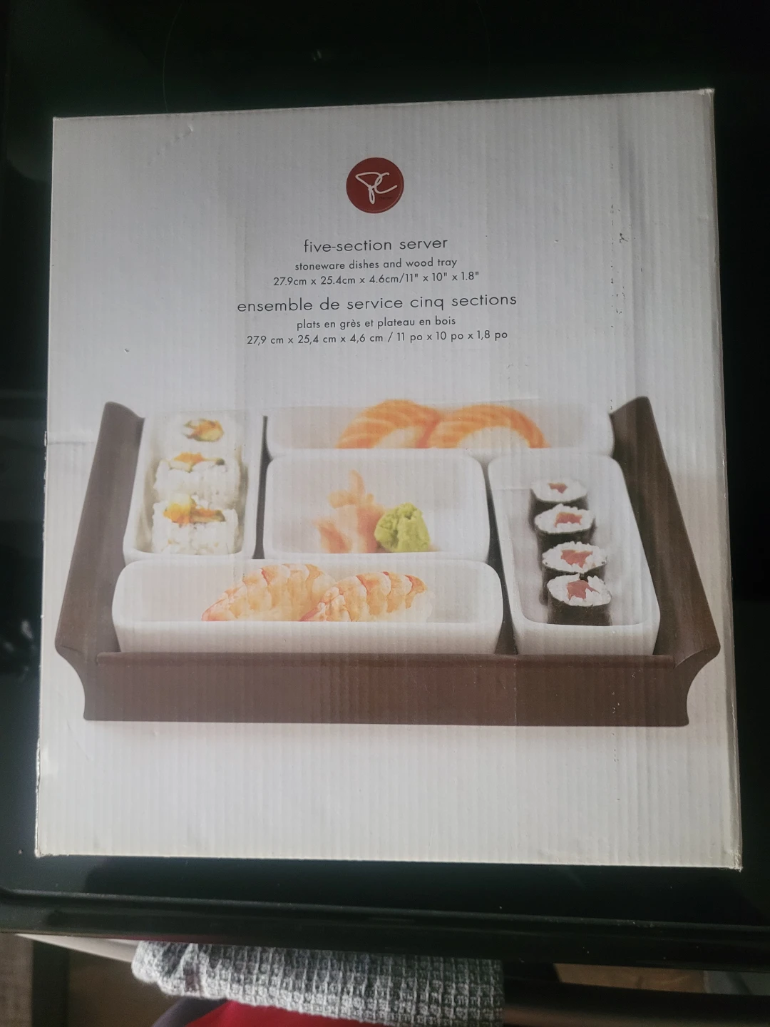 PC Five-Section Stoneware Server with Wood Tray