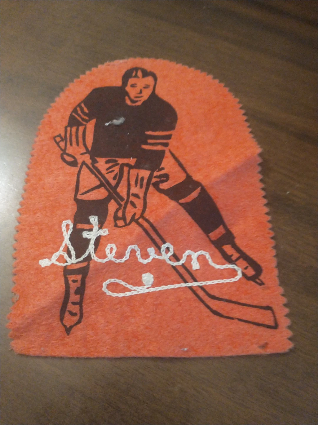 Felt Hockey Player Patch with "Steven" Embroidery