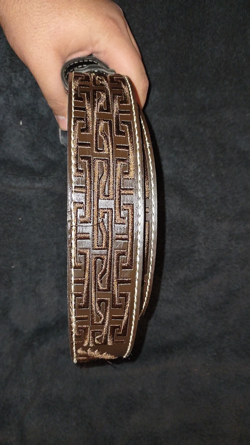 Brown Western Style Leather Belt with Decorative Buckle - photo 2