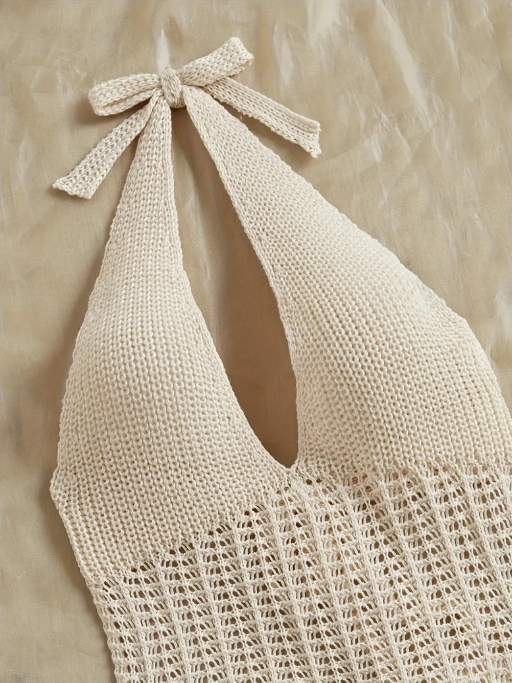 Cream Crochet Halter Neck Mini Dress - photo 4