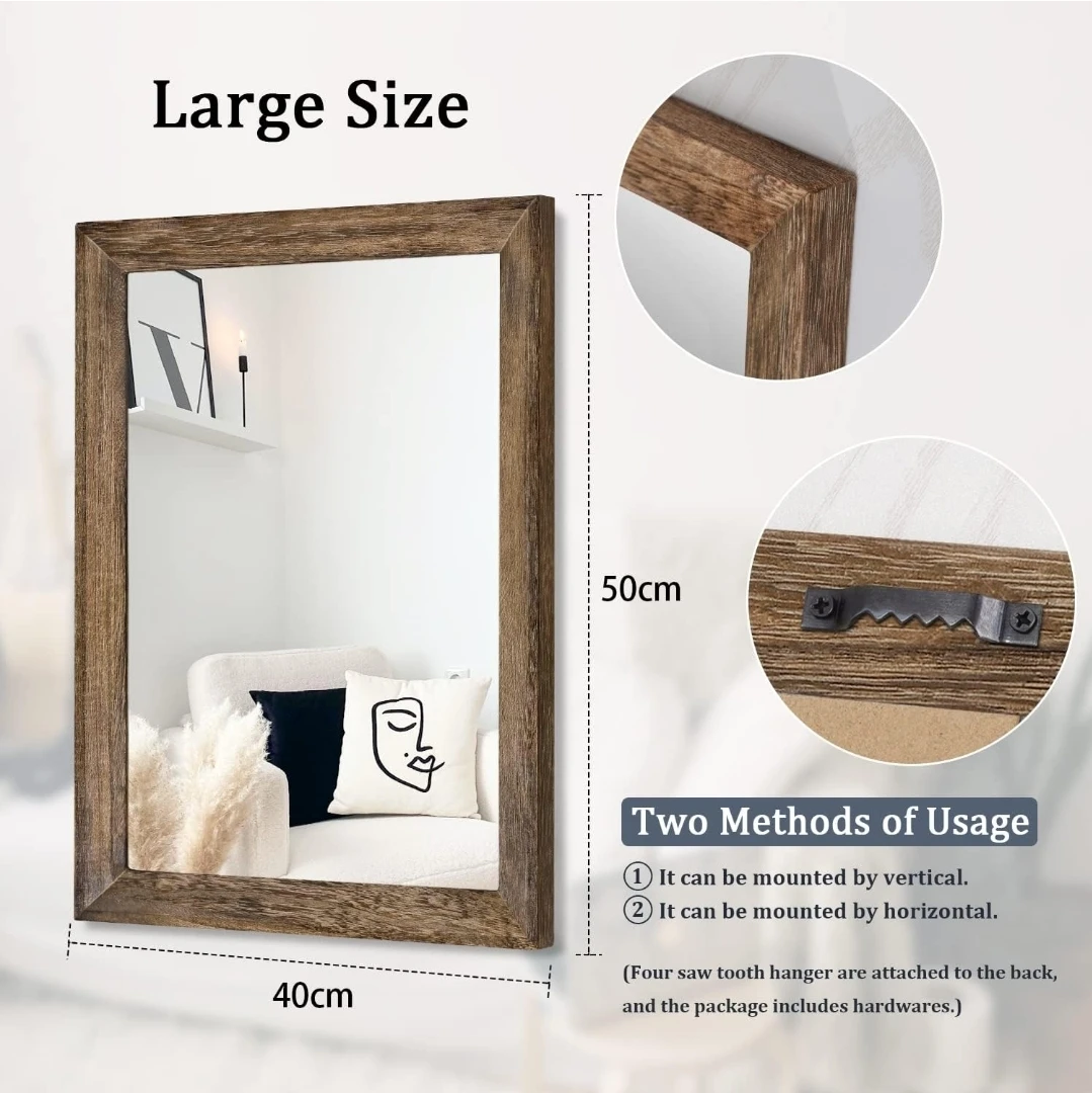 Rectangular Wood Framed Mirror - 50x40cm Brown - photo 2