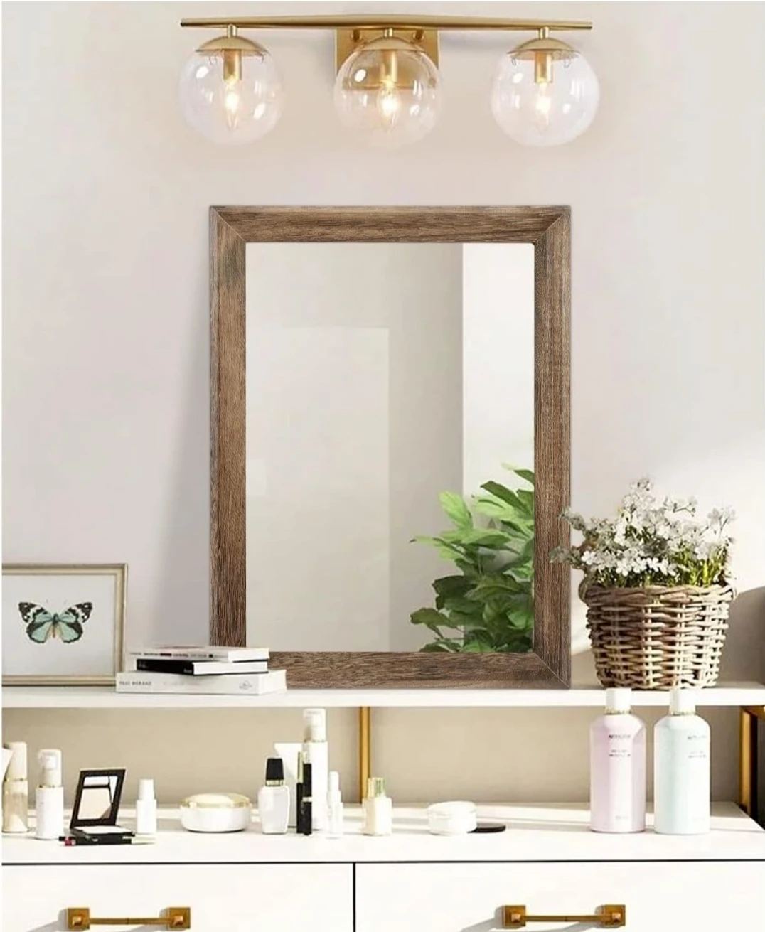 Rectangular Wood Framed Mirror - 50x40cm Brown - photo 4