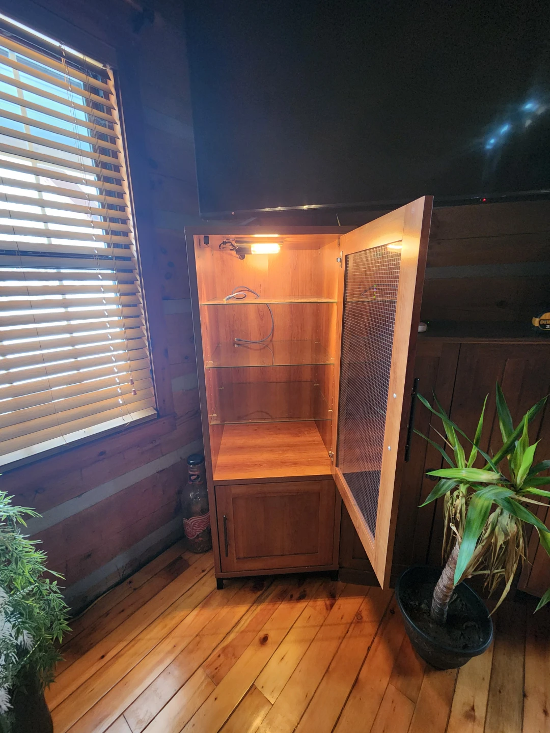 Wooden Cabinet with Glass and Wire Mesh Doors