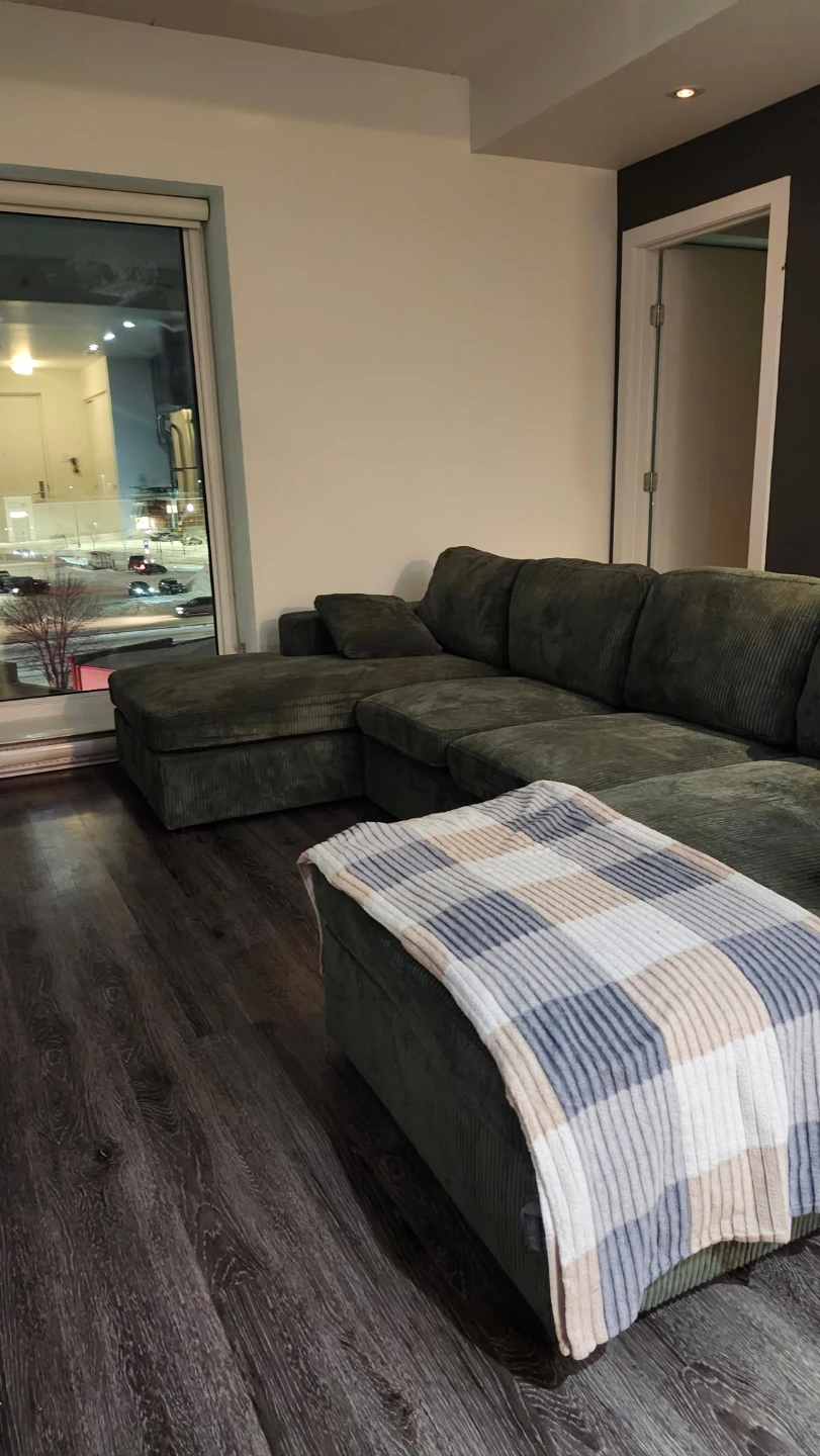 120" Green Corduroy Sectional Sofa - photo 2