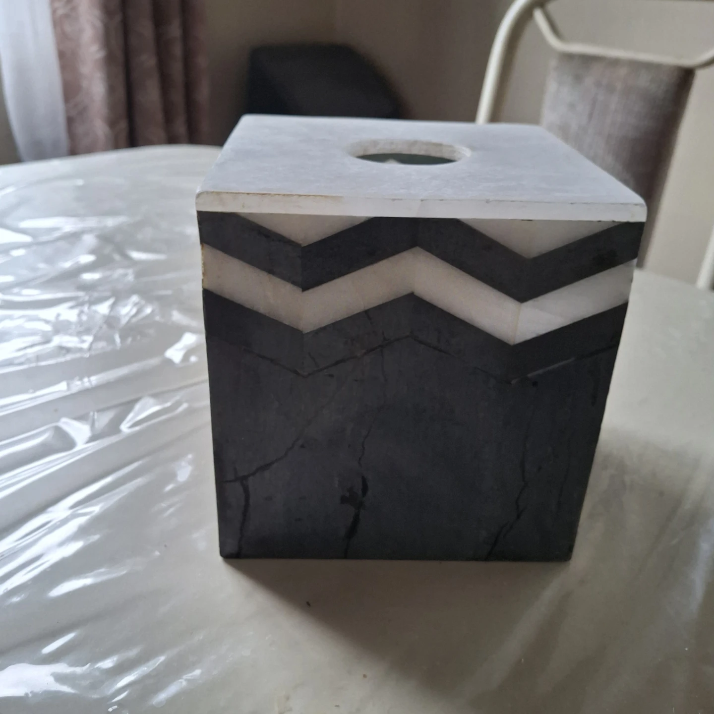 Marble Tissue Box Cover - Grey and Black Chevron