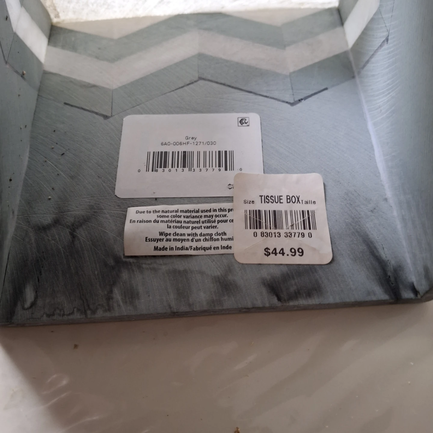 Marble Tissue Box Cover - Grey and Black Chevron - photo 3