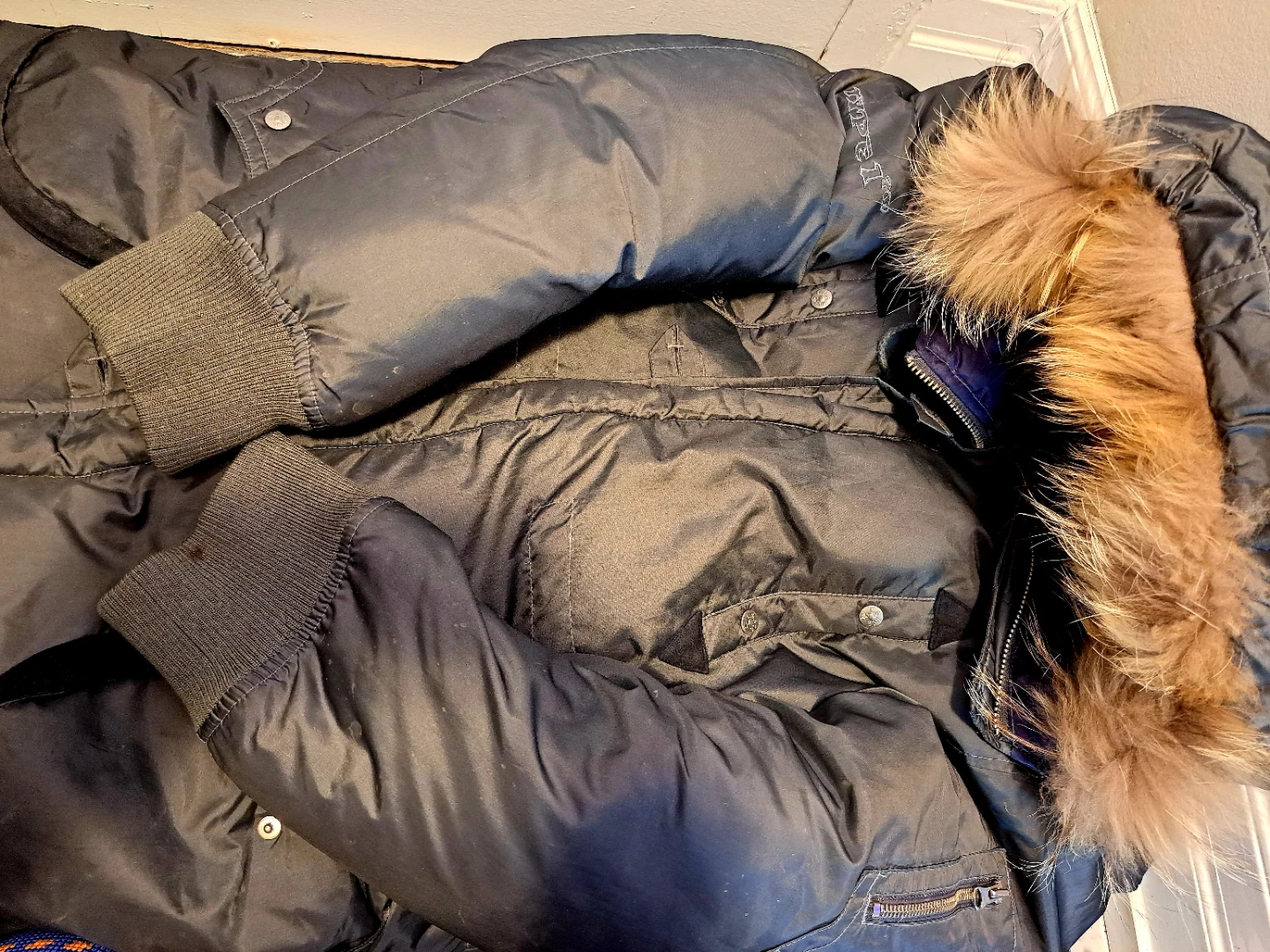 Black Down Parka with Fur Hood