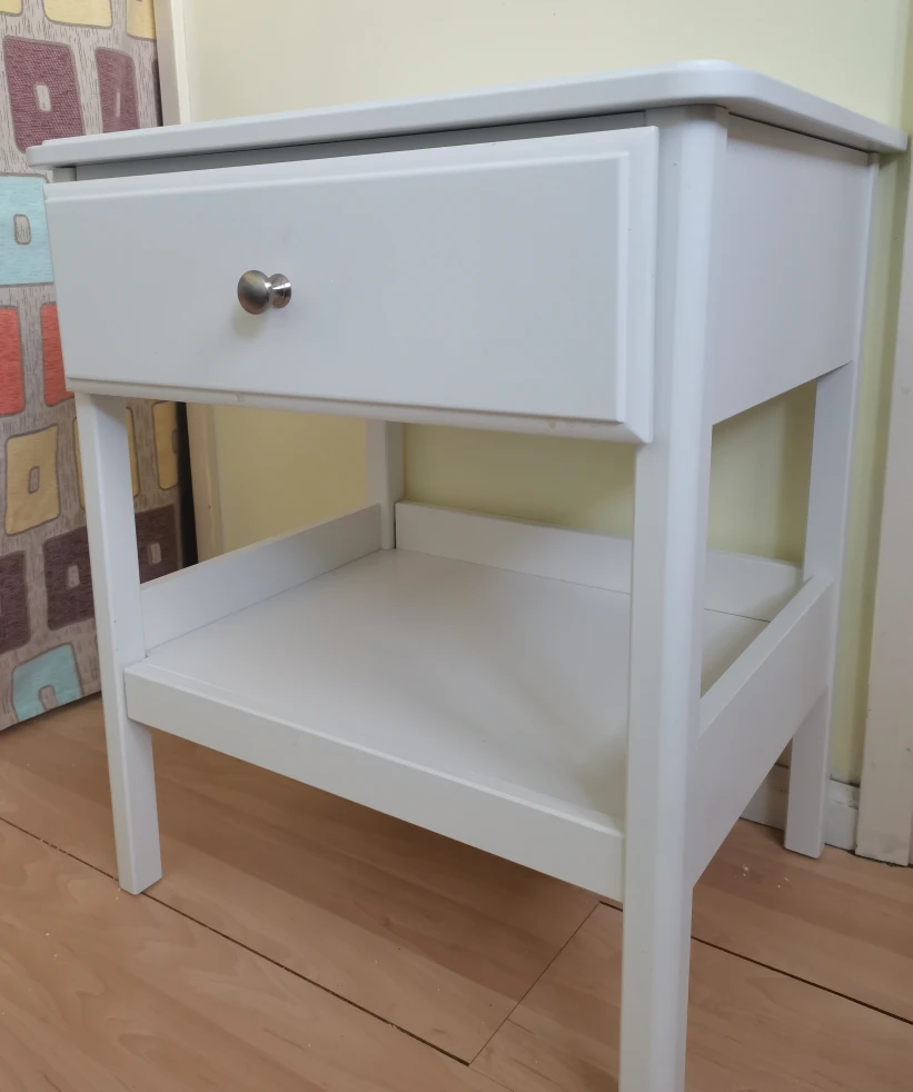 White Nightstand with Drawer and Shelf