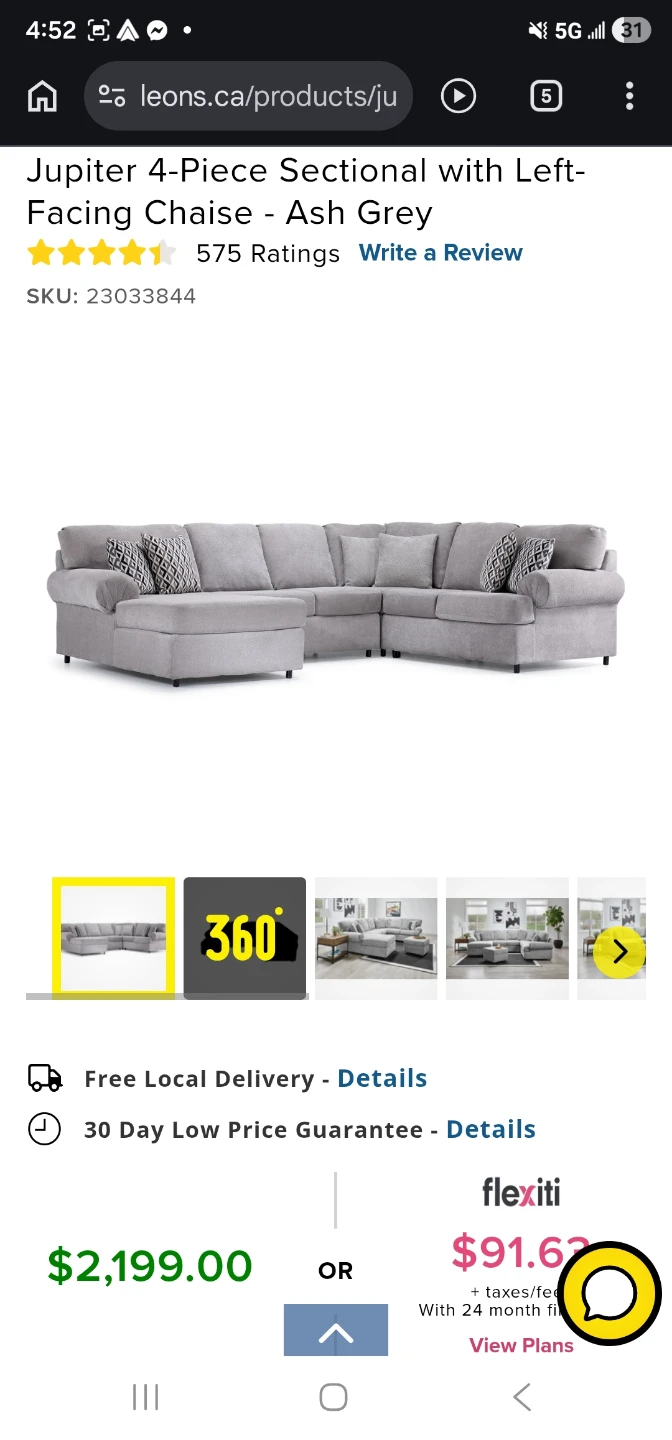 Jupiter 4-Piece Sectional Sofa - Ash Grey - photo 2