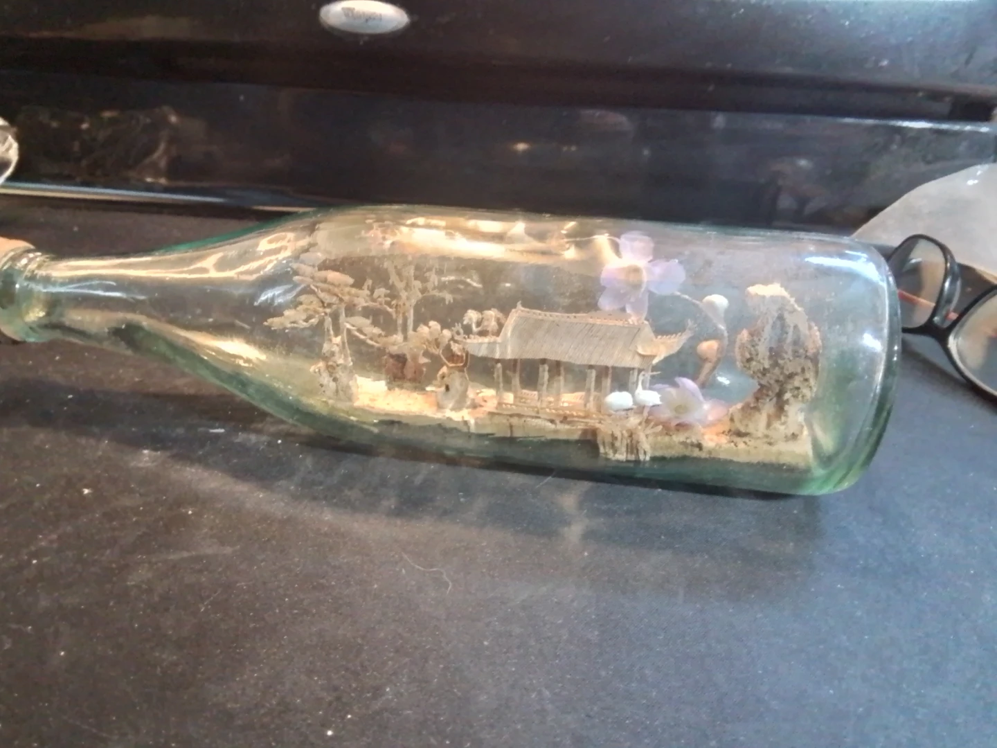 Bottle with Miniature Asian Village Scene