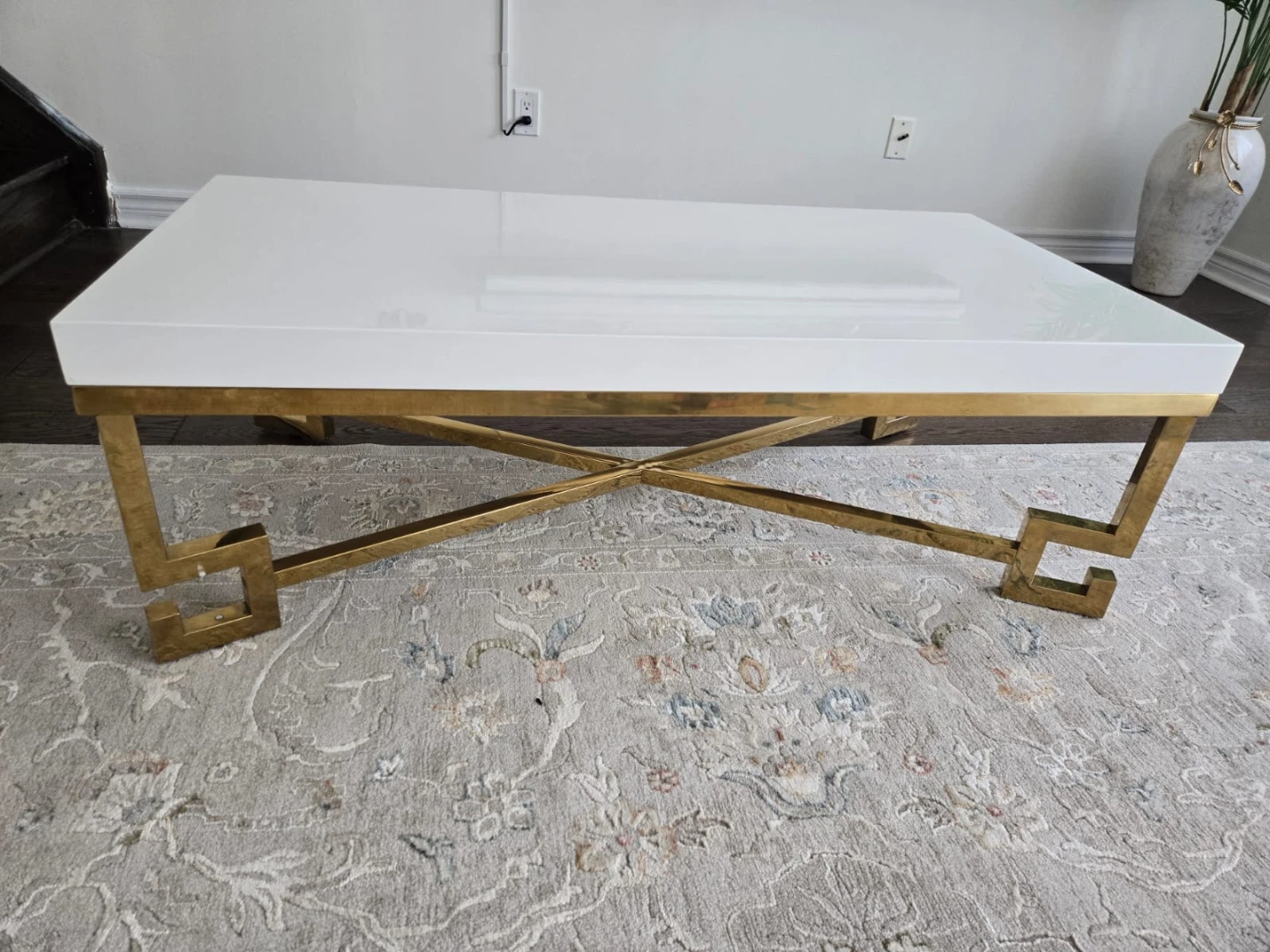 White Coffee Table with Gold Metal Frame and Legs - photo 3