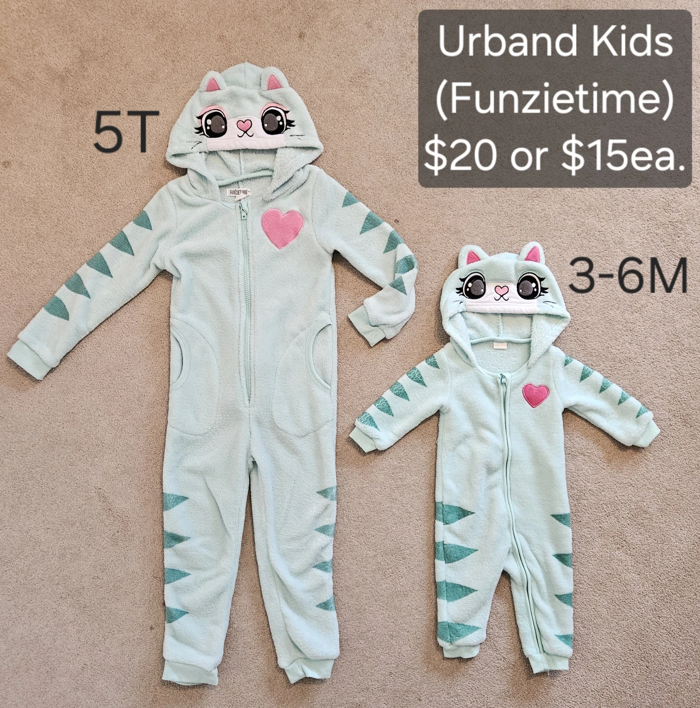 Urband Kids Cat Onesie Pajamas (5T and 3-6M)