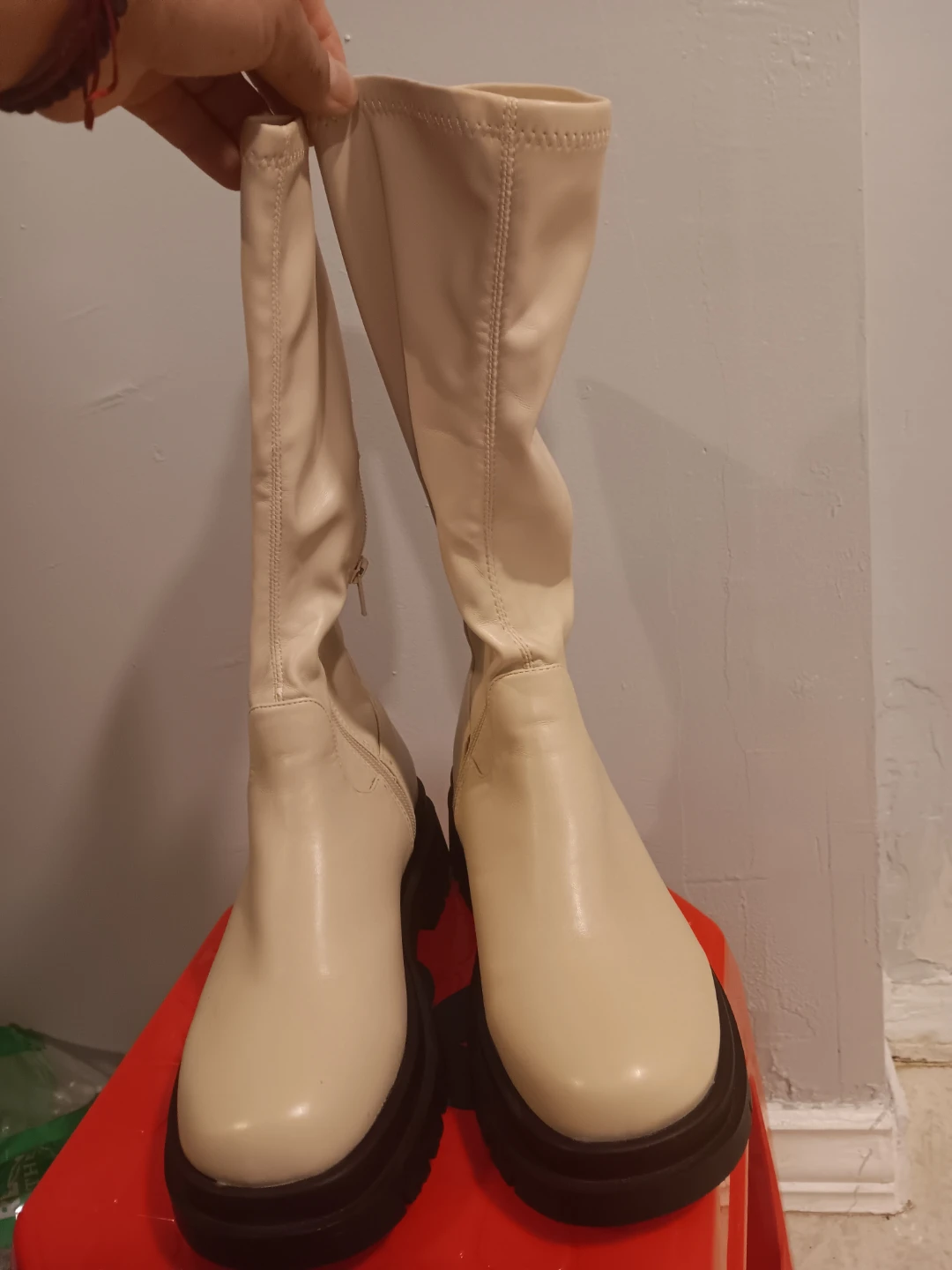 Beige Knee-High Chunky Sole Boots - photo 4