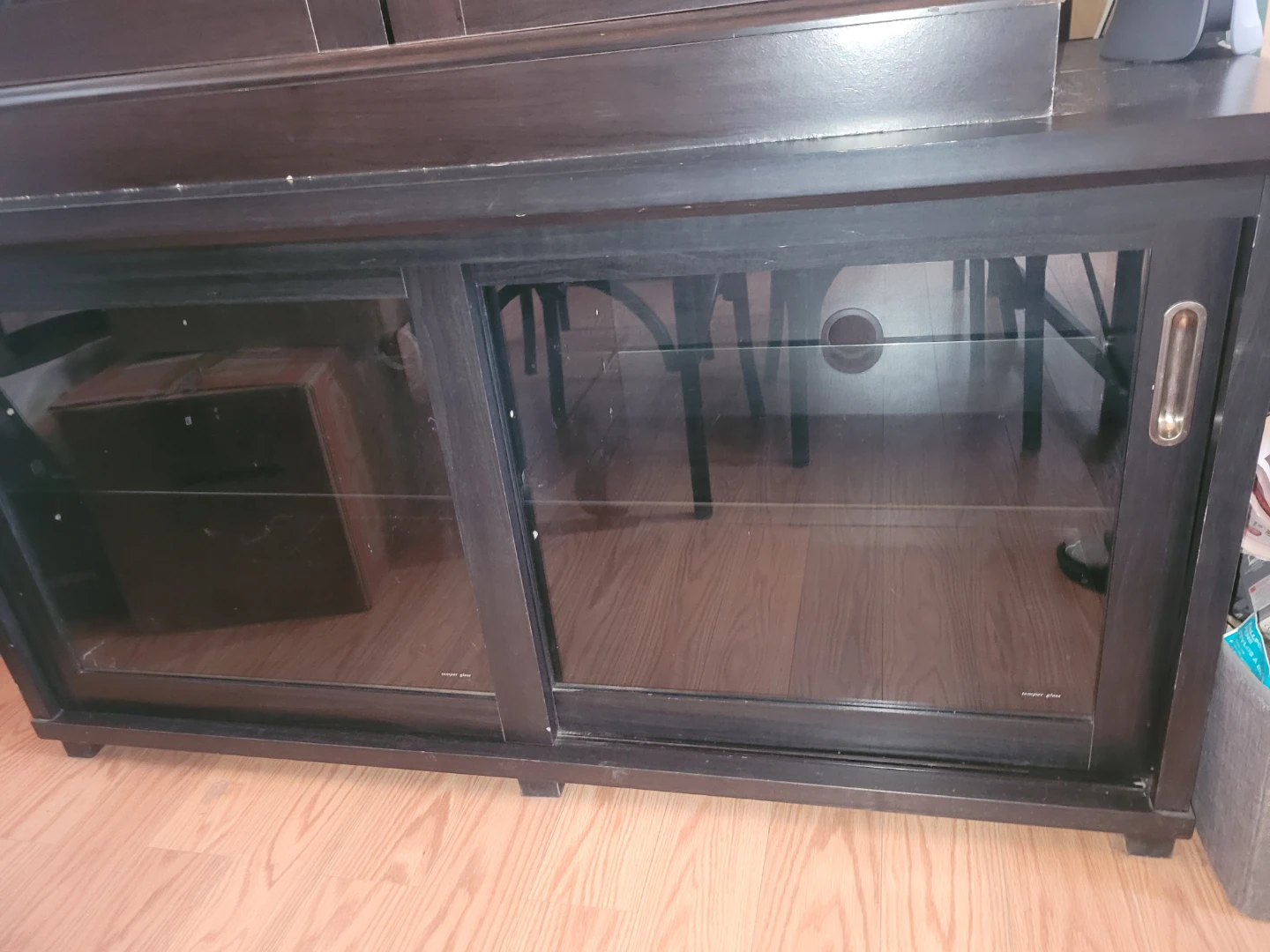 Dark Wood Media Console with Glass Doors