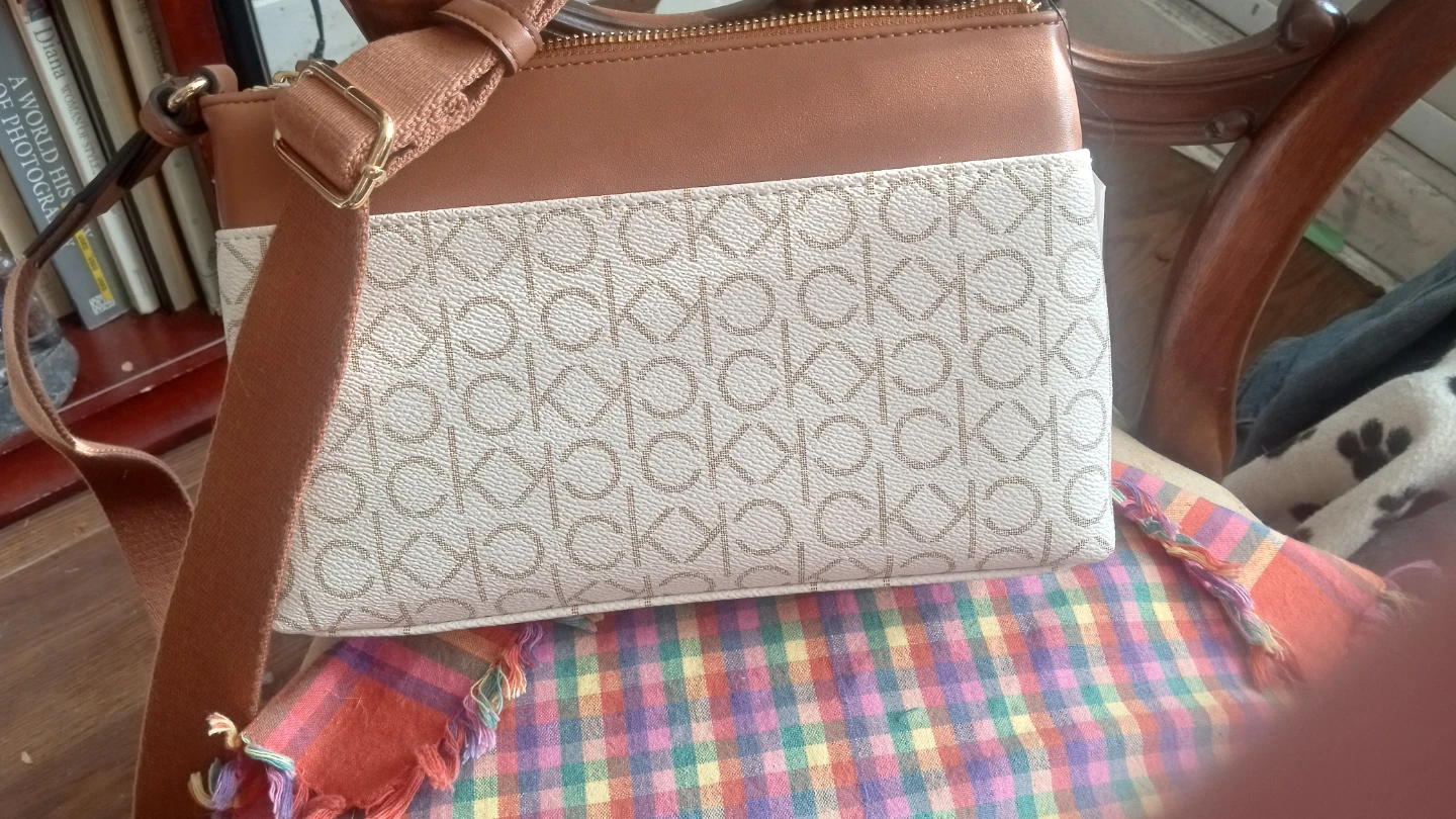 Calvin Klein Crossbody Bag - Tan and White Monogram