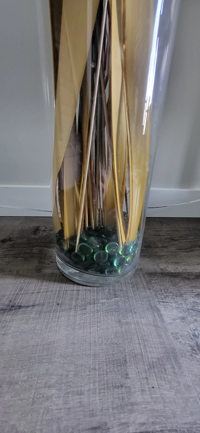 Tall Glass Vase with Dried Grass and Decorative Gems - photo 3
