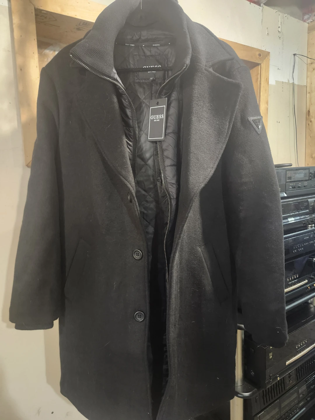 Guess Men's Black Quilted Overcoat - L/G