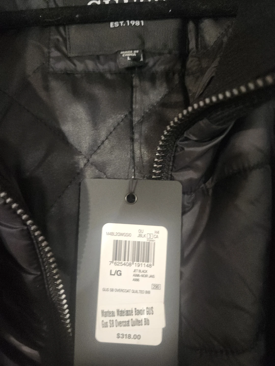 Guess Men's Black Quilted Overcoat - L/G - photo 2