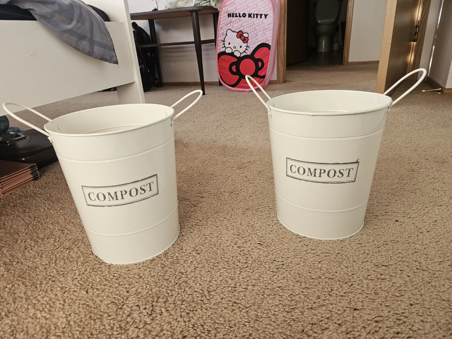 Set of 2 White Metal Compost Bins
