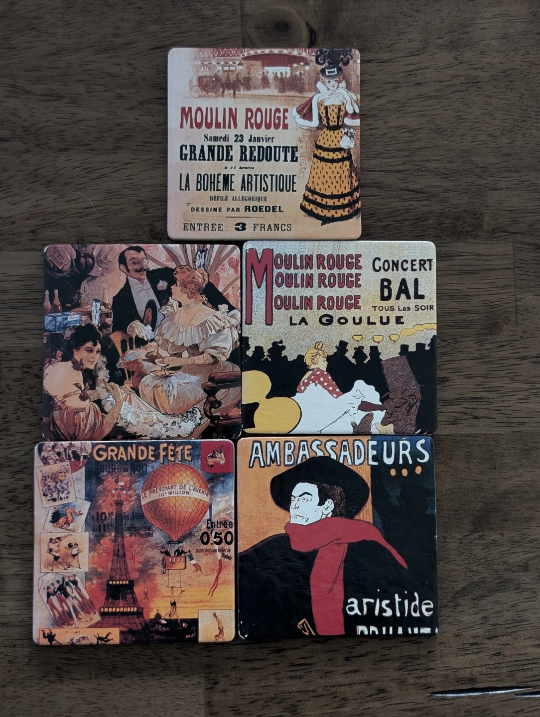 Set of 5 Vintage French Poster Coasters