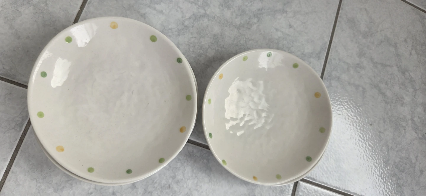 Set of 5 White Ceramic Side Plates with Polka Dot Trim - photo 3