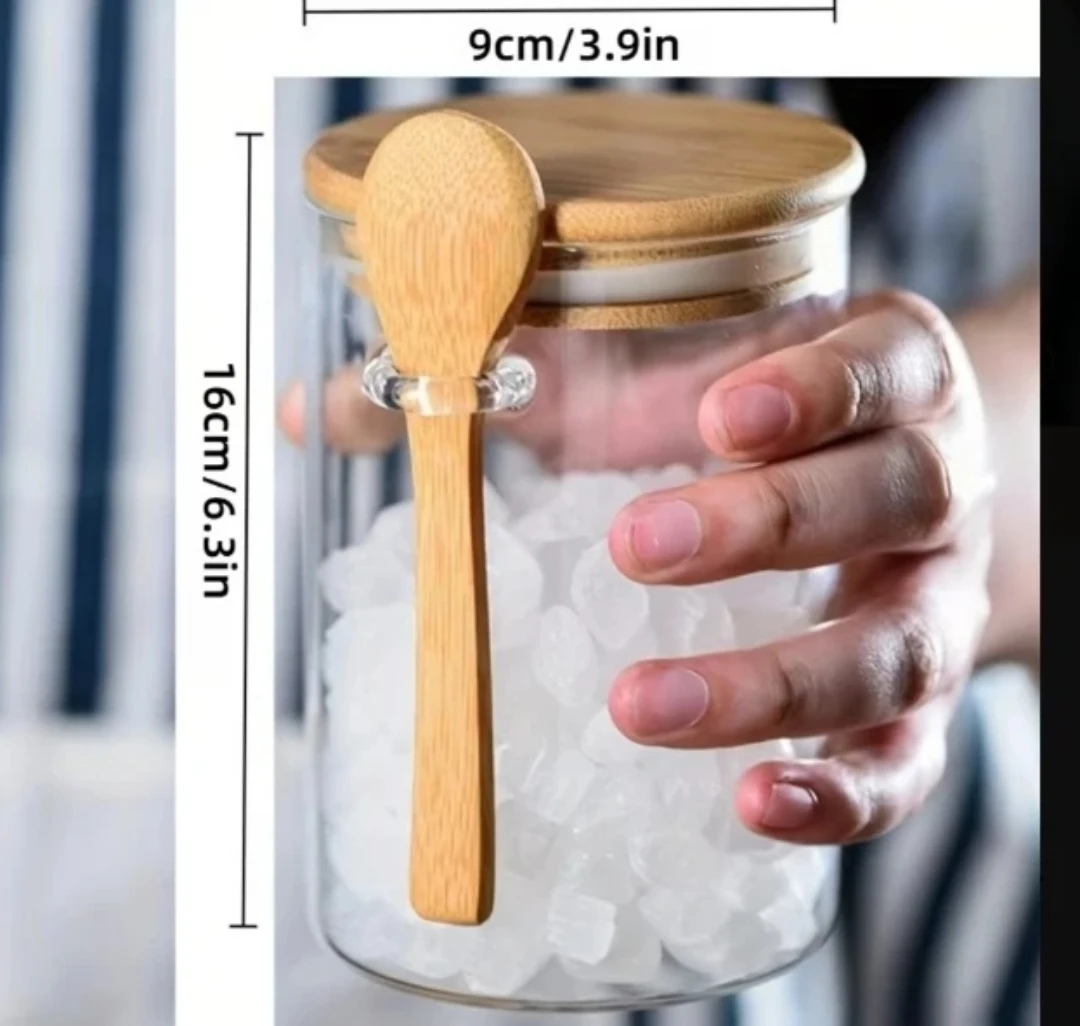 Glass Storage Jar with Bamboo Lid and Spoon Set - photo 2