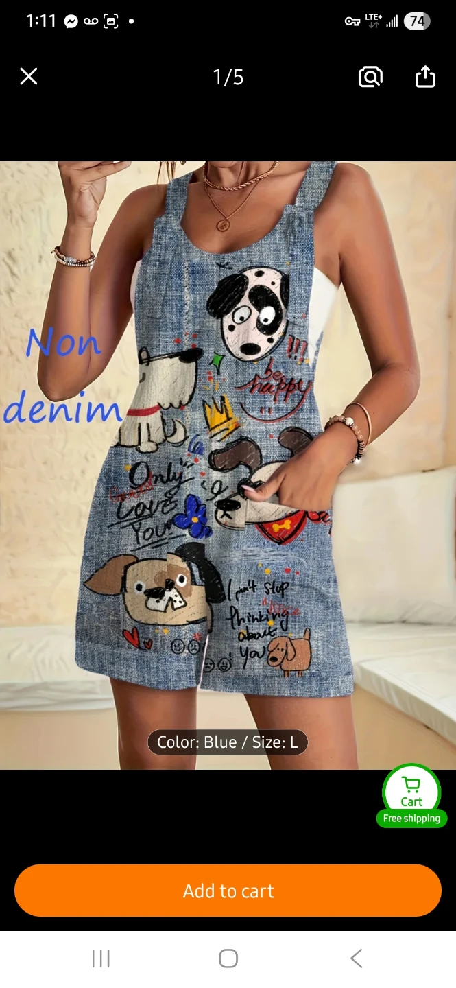NEW Non-denim Blue Romper with Dog Graphics 🐶
