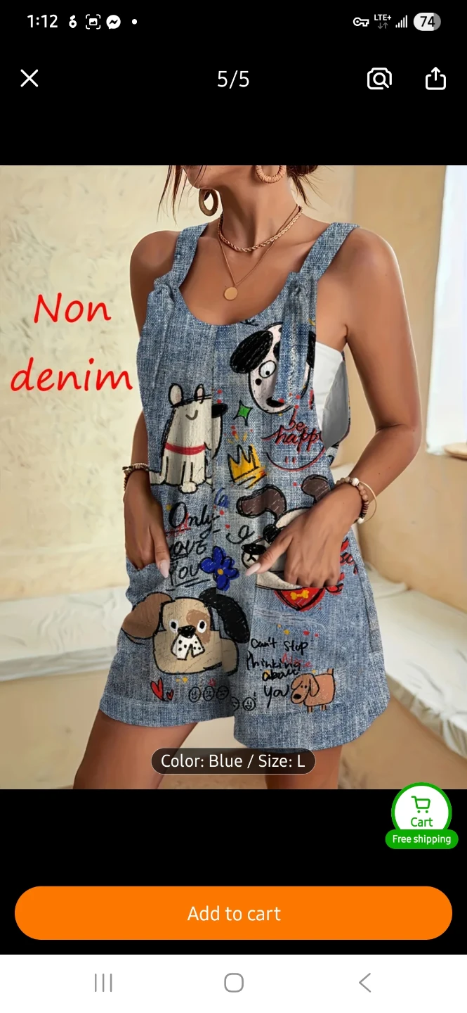 NEW Non-denim Blue Romper with Dog Graphics 🐶 - photo 3