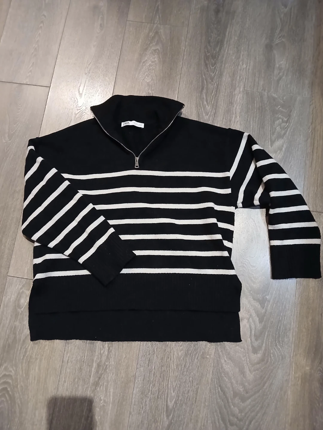 Zara black white stripe half zip sweater - photo 4