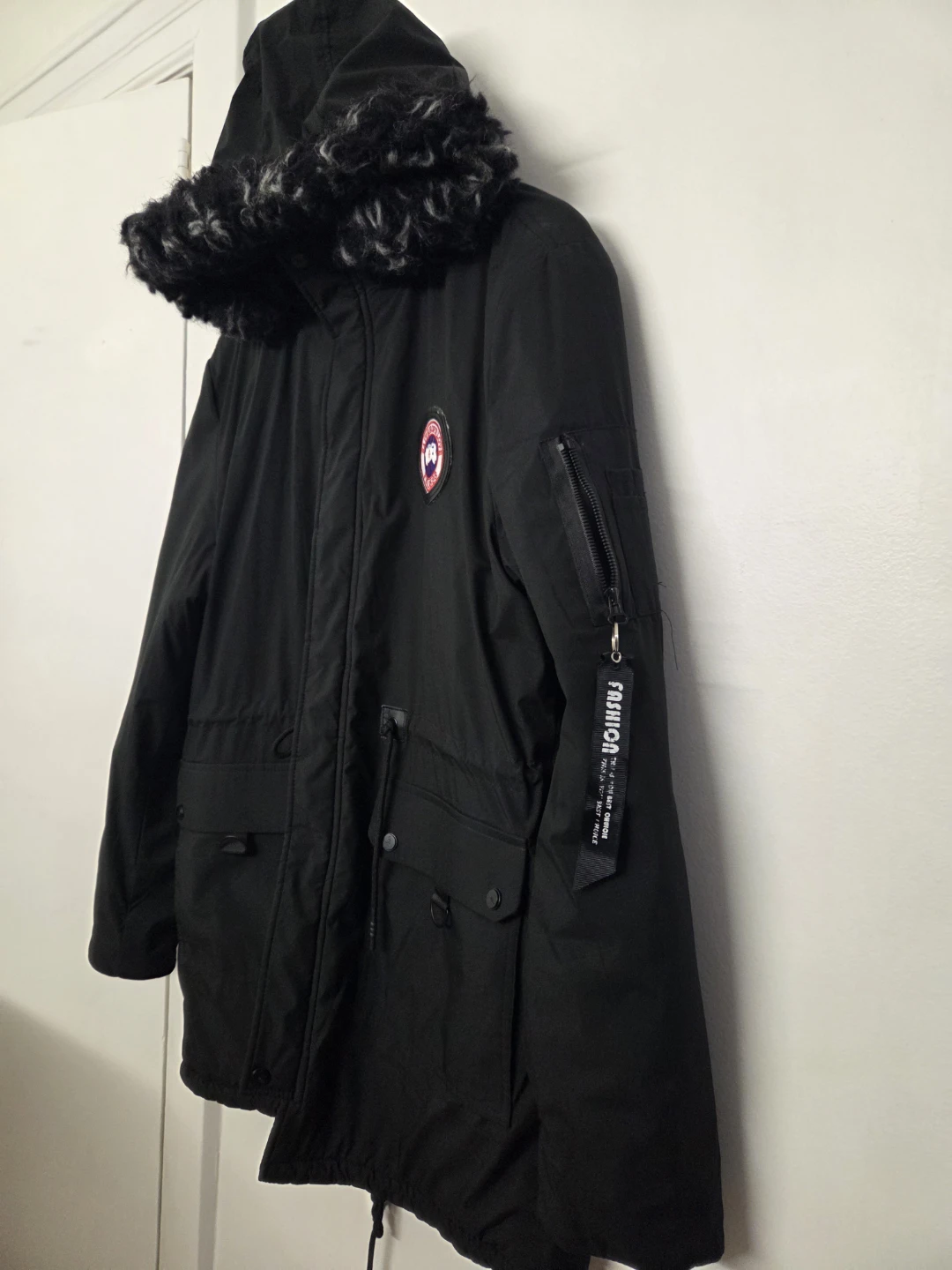 Black Parka Jacket with Fur Hood - photo 2