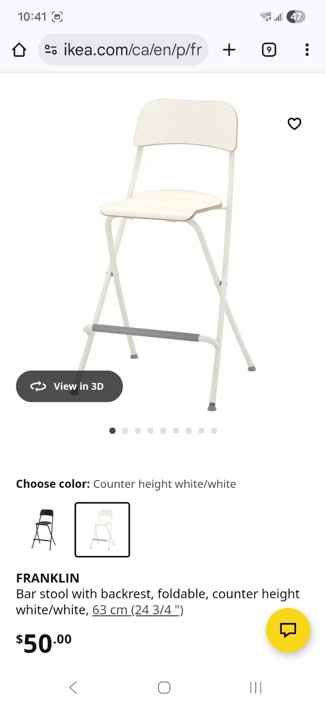 IKEA FRANKLIN Bar Stool with Backrest, White