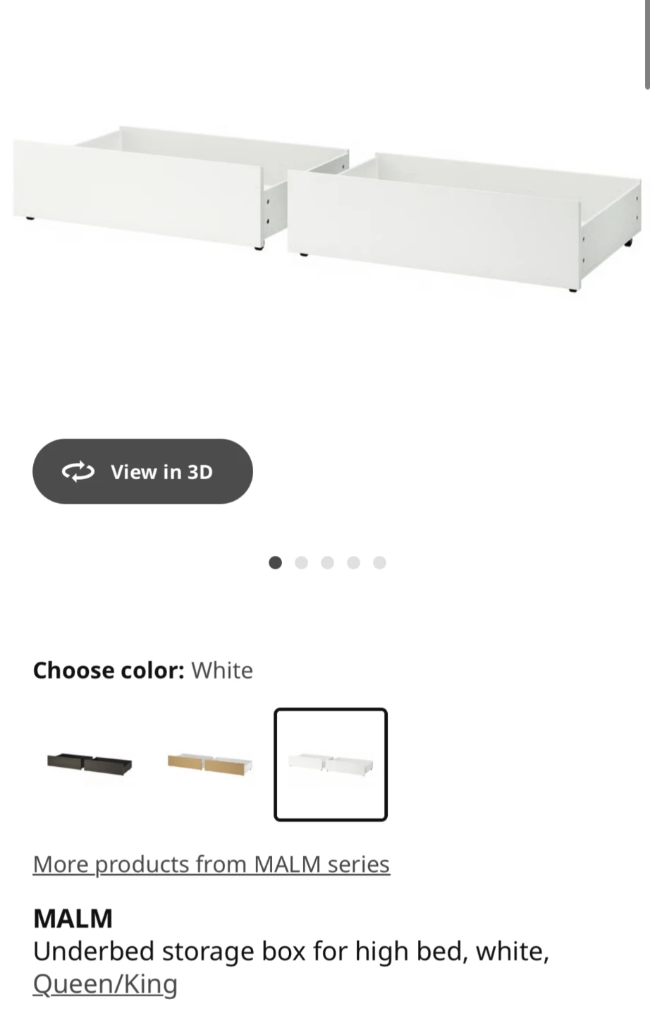 MALM White Underbed Storage Box For High Bed, Queen