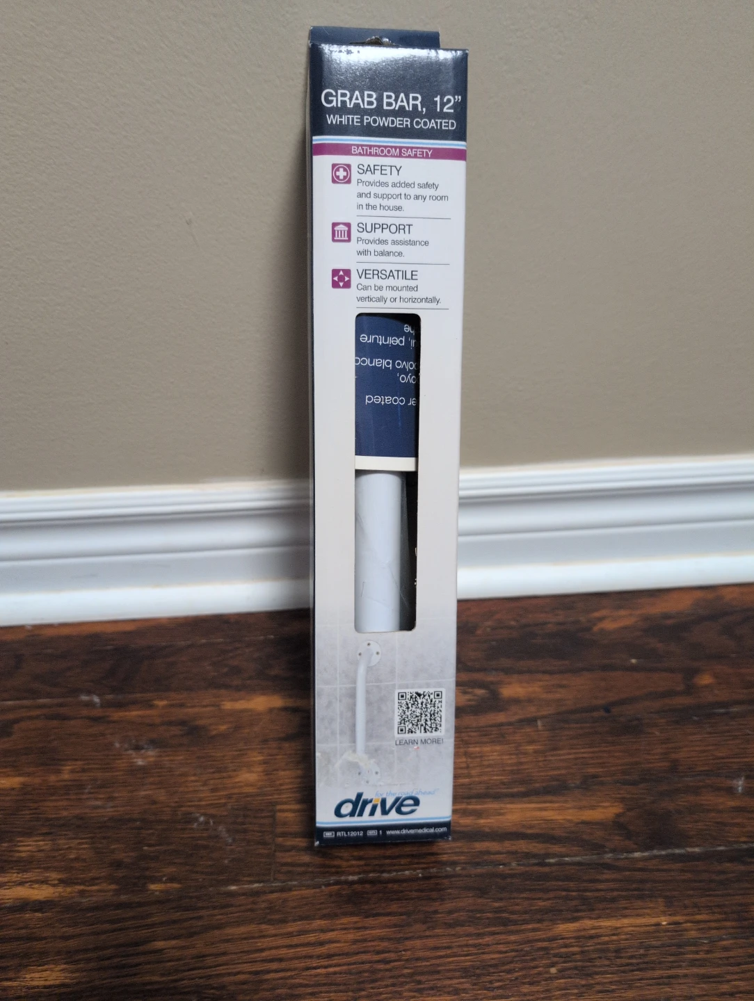 Drive 12" White Powder Coated Grab Bar