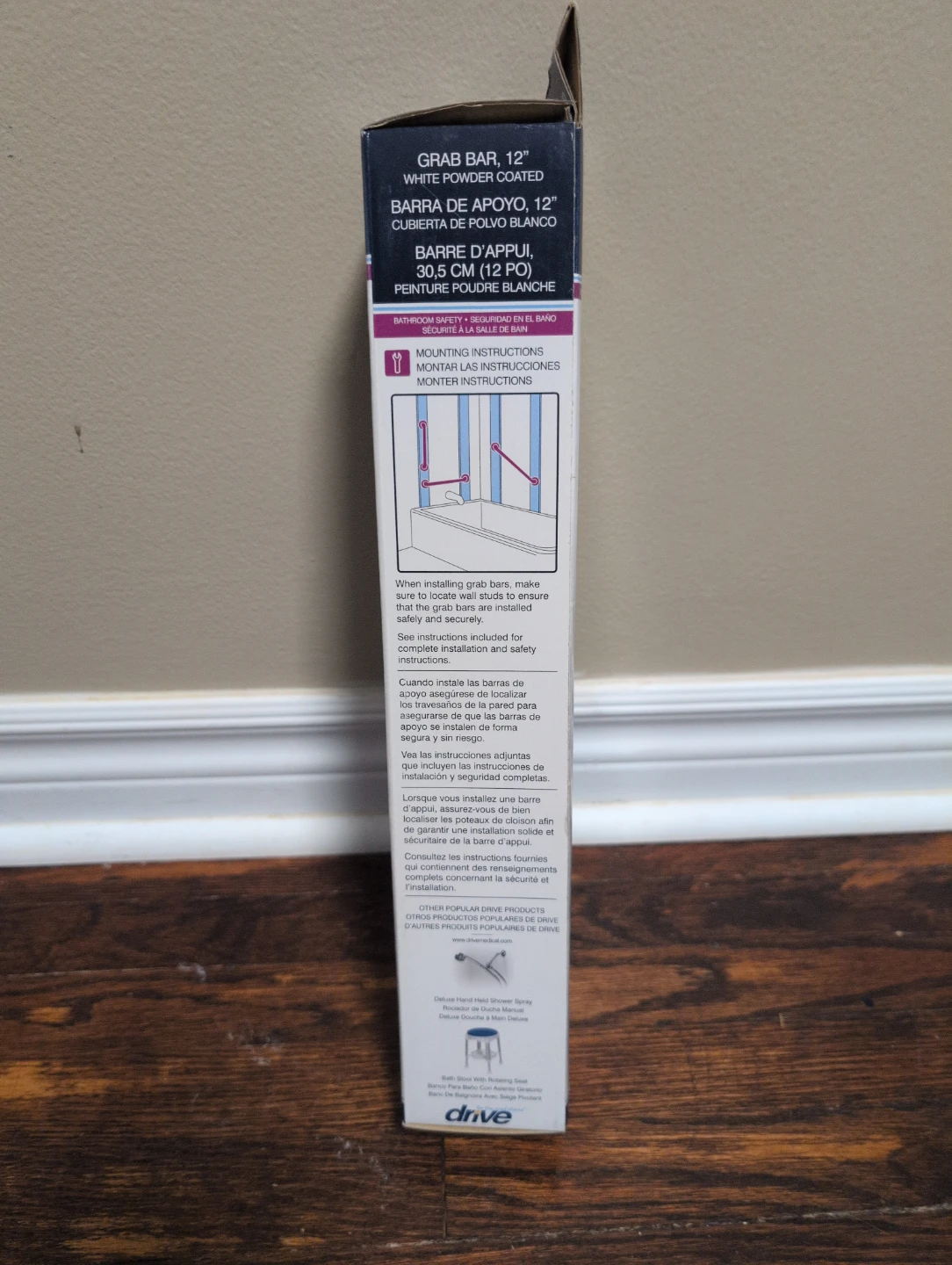 Drive 12" White Powder Coated Grab Bar - photo 2